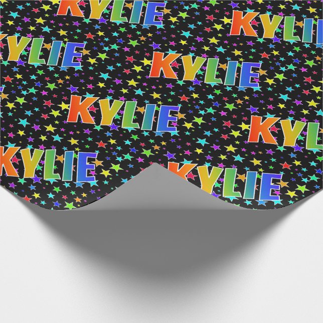 Papier Cadeau Prénom Arc-en-ciel "KYLIE" + Étoiles (Coin)