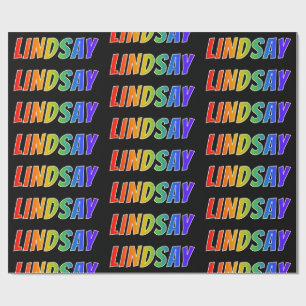 Papier Cadeau Prénom arc-en-ciel "LINDSAY" ; Amusant et Coloré