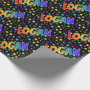 Papier Cadeau Prénom arc-en-ciel "LOGAN" + Stars