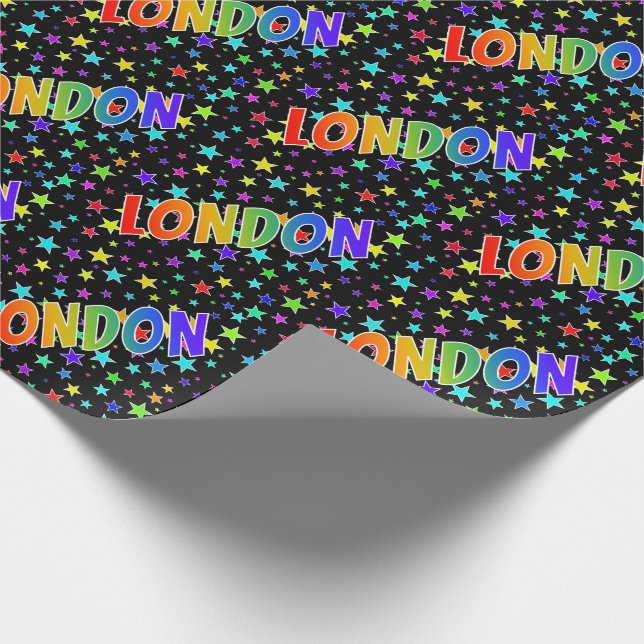 Papier Cadeau Prénom arc-en-ciel "LONDRES" + Étoiles (Coin)