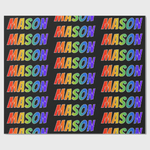 Papier Cadeau Prénom arc-en-ciel "MASON"; Amusant et coloré
