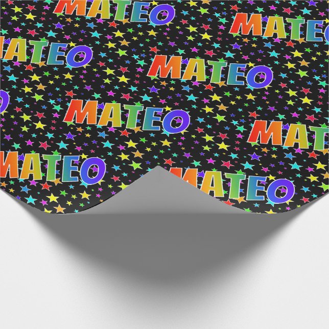 Papier Cadeau Prénom Arc-en-ciel "MATEO" + Étoiles (Coin)