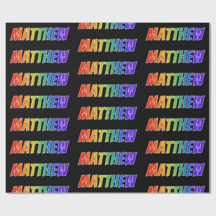Papier Cadeau Prénom arc-en-ciel "MATTHEW"; Amusant et Coloré