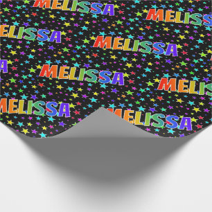 Papier Cadeau Prénom arc-en-ciel "MELISSA" + Étoiles