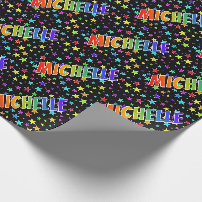 Papier Cadeau Prénom Arc-en-ciel "MICHELLE" + Étoiles (Coin)