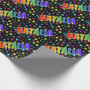 Papier Cadeau Prénom arc-en-ciel "NATALIA" + Étoiles