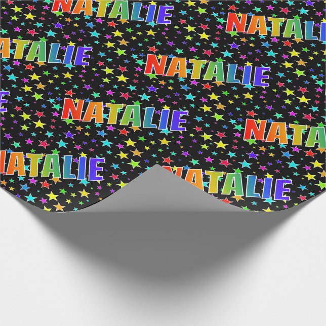 Papier Cadeau Prénom Arc-en-ciel "NATALIE" + Étoiles (Coin)