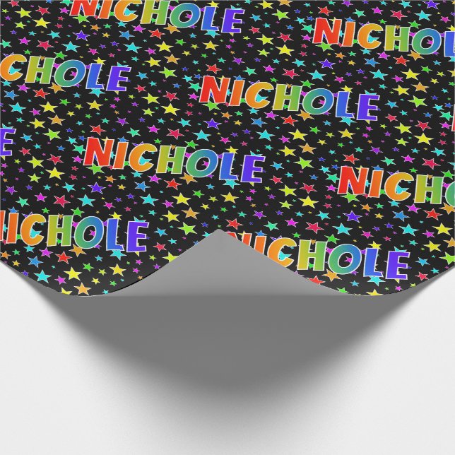 Papier Cadeau Prénom arc-en-ciel "NICHOLE" + Étoiles (Coin)