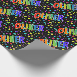 Papier Cadeau Prénom arc-en-ciel "OLIVER" + Étoiles