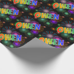 Papier Cadeau Prénom arc-en-ciel "OWEN" + Feux d'artifice