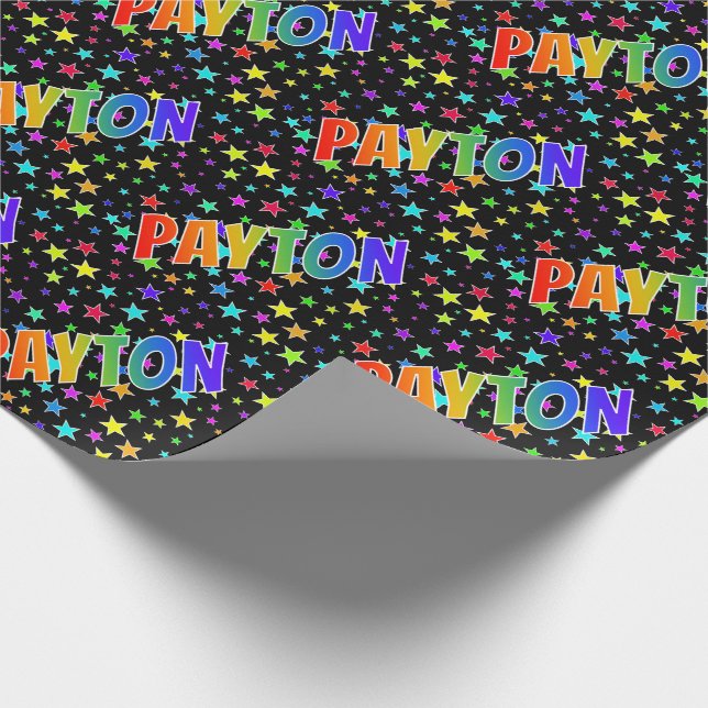 Papier Cadeau Prénom Arc-en-ciel "PAYTON" + Étoiles (Coin)