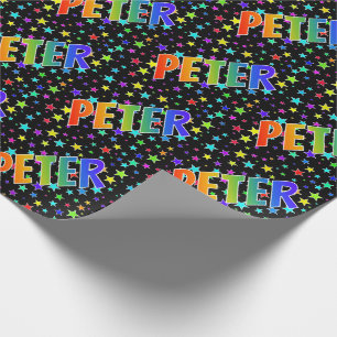 Papier Cadeau Prénom arc-en-ciel "PETER" + Stars