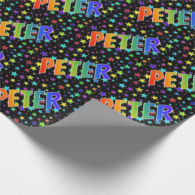 Papier Cadeau Prénom arc-en-ciel "PETER" + Stars (Coin)