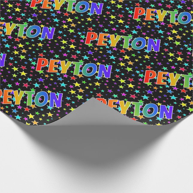 Papier Cadeau Prénom arc-en-ciel "PEYTON" + Stars (Coin)