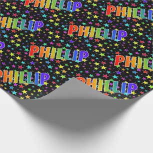 Papier Cadeau Prénom arc-en-ciel "PHILLIP" + Étoiles