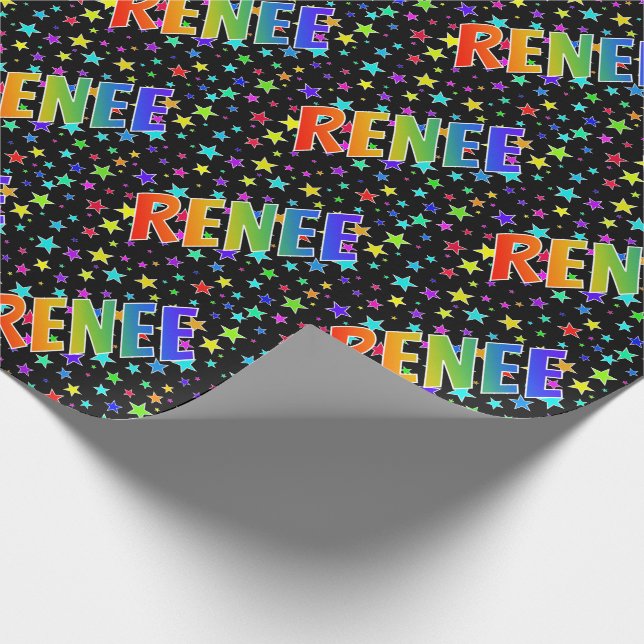 Papier Cadeau Prénom Arc-en-ciel "RENEE" + Étoiles (Coin)