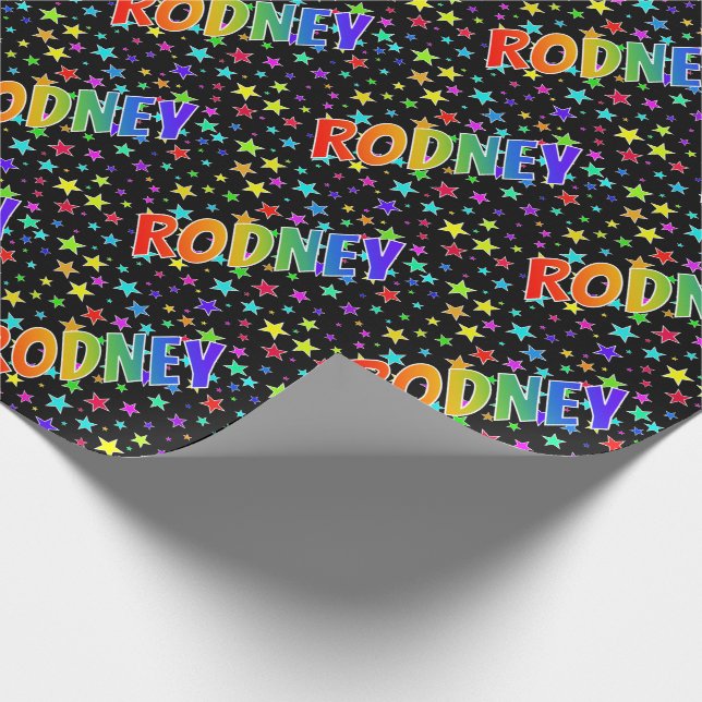 Papier Cadeau Prénom arc-en-ciel "RODNEY" + Étoiles (Coin)