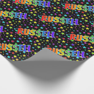 Papier Cadeau Prénom Arc-en-ciel "RUSSELL" + Étoiles