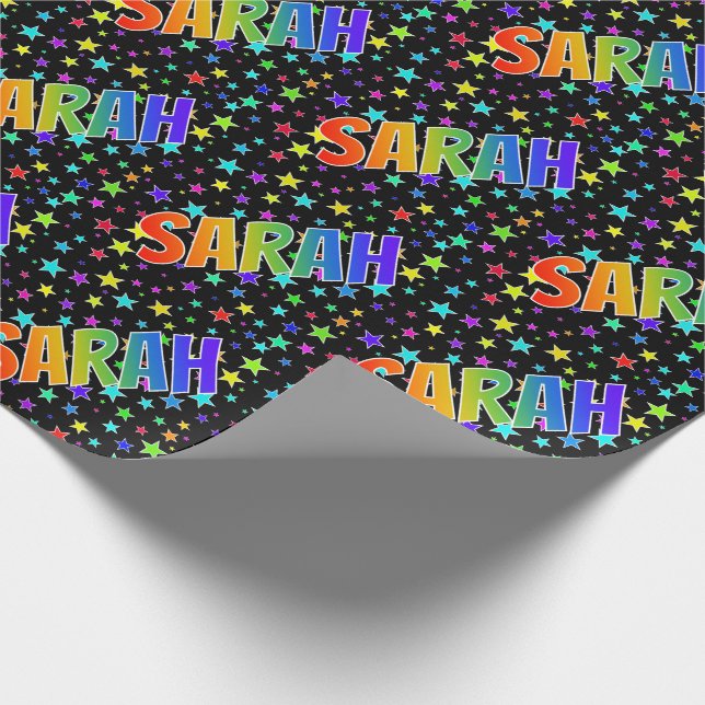 Papier Cadeau Prénom arc-en-ciel "SARAH" + Stars (Coin)