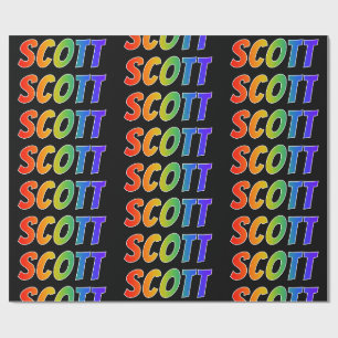 Papier Cadeau Prénom arc-en-ciel "SCOTT"; Amusant et coloré