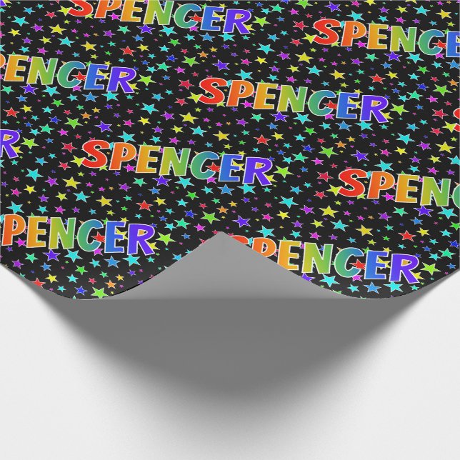 Papier Cadeau Prénom arc-en-ciel "SPENCER" + Étoiles (Coin)