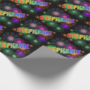 Papier Cadeau Prénom arc-en-ciel "STEPHANIE" + Feux d'artifice