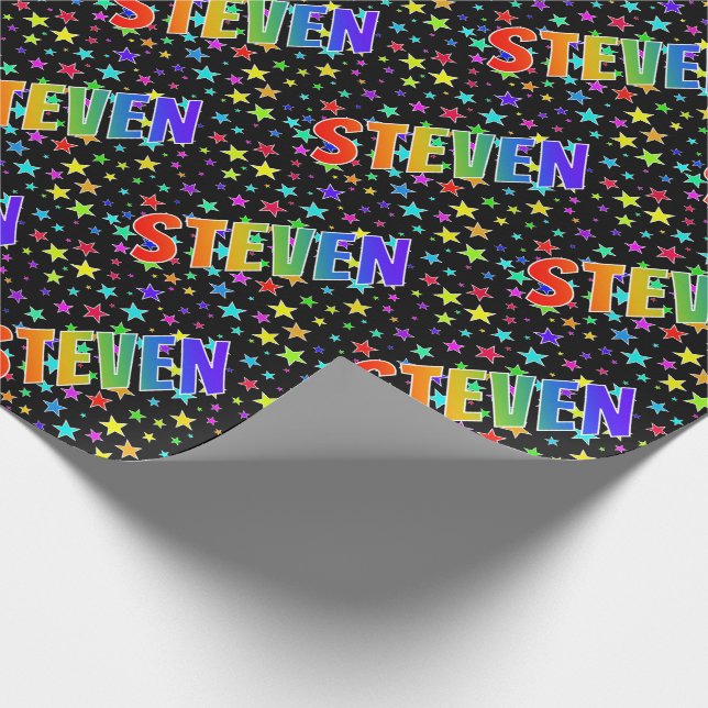 Papier Cadeau Prénom arc-en-ciel "STEVEN" + Stars (Coin)