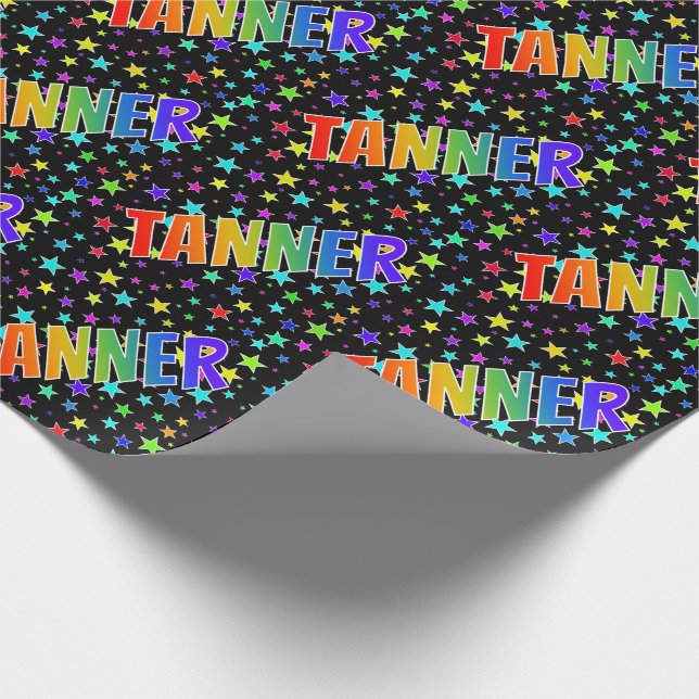 Papier Cadeau Prénom Arc-en-ciel "TANNER" + Étoiles (Coin)
