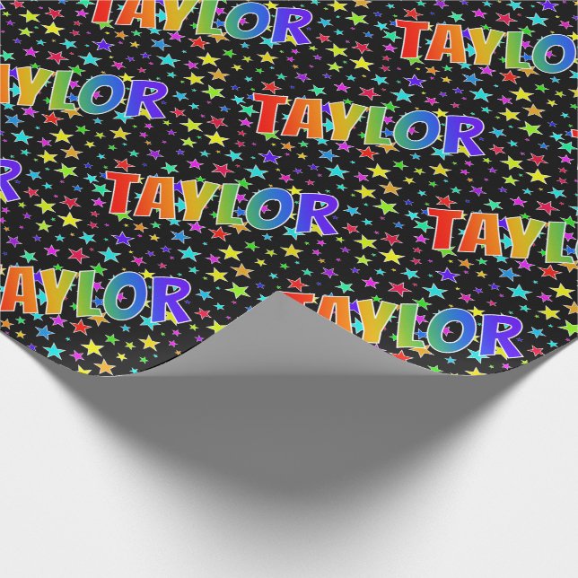 Papier Cadeau Prénom arc-en-ciel "TAYLOR" + Étoiles (Coin)