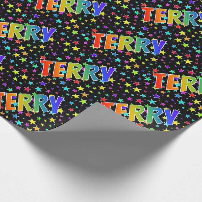 Papier Cadeau Prénom arc-en-ciel "TERRY" + Stars (Coin)