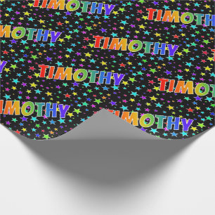 Papier Cadeau Prénom arc-en-ciel "TIMOTHY" + Étoiles