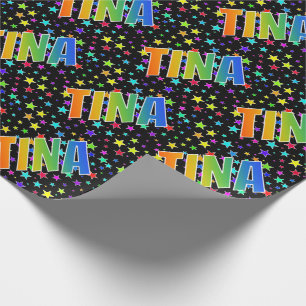 Papier Cadeau Prénom arc-en-ciel "TINA" + Stars