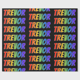 Papier Cadeau Prénom arc-en-ciel "TREVOR"; Amusant et coloré