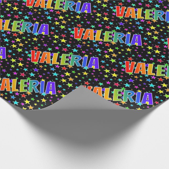 Papier Cadeau Prénom arc-en-ciel "VALERIA" + Étoiles (Coin)