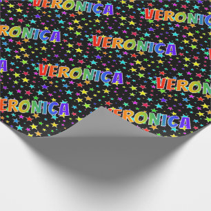 Papier Cadeau Prénom arc-en-ciel "VERONICA" + Étoiles