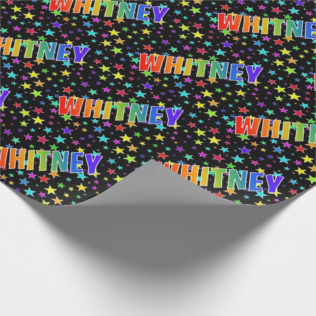 Papier Cadeau Prénom arc-en-ciel "WHITNEY" + Étoiles (Coin)