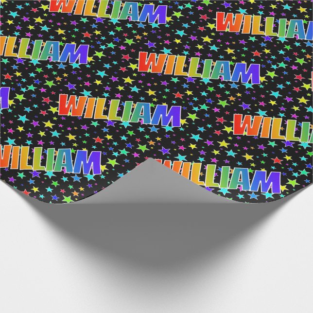 Papier Cadeau Prénom arc-en-ciel "WILLIAM" + Étoiles (Coin)