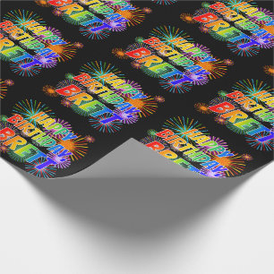 Papier Cadeau Prénom "BRETT", Amusant "HEUREUX ANNIVERSAIRE"