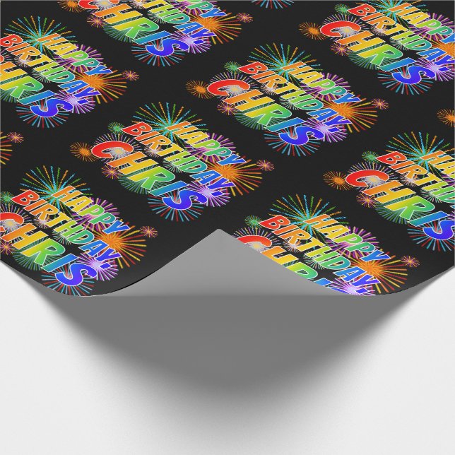 Papier Cadeau Prénom "CHRIS", Amusant "HEUREUX ANNIVERSAIRE" (Coin)