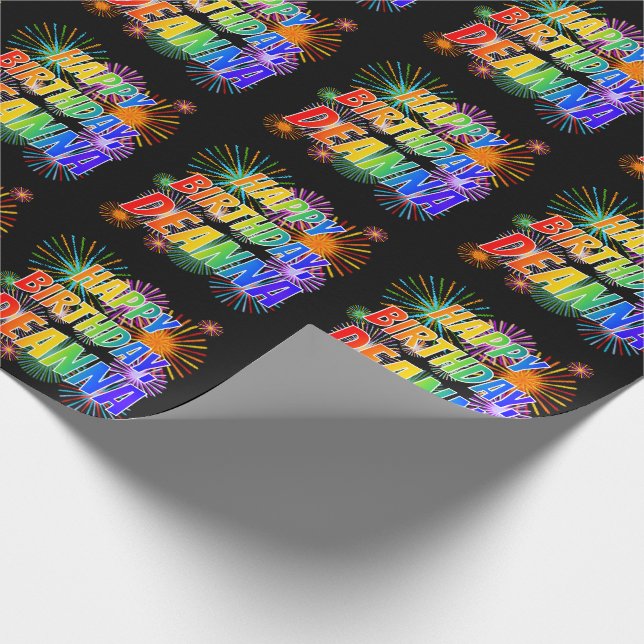 Papier Cadeau Prénom "DEANNA", Amusant "HEUREUX ANNIVERSAIRE" (Coin)