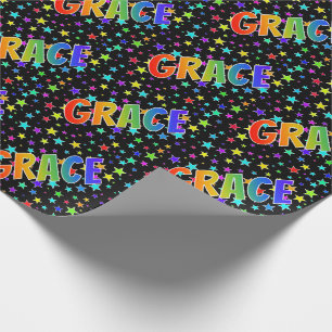 Papier Cadeau Prénom "GRÂCE" d'arc-en-ciel + Étoiles