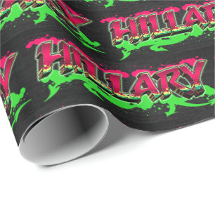 Papier Cadeau Prénom Hillary Nom Graffiti red green