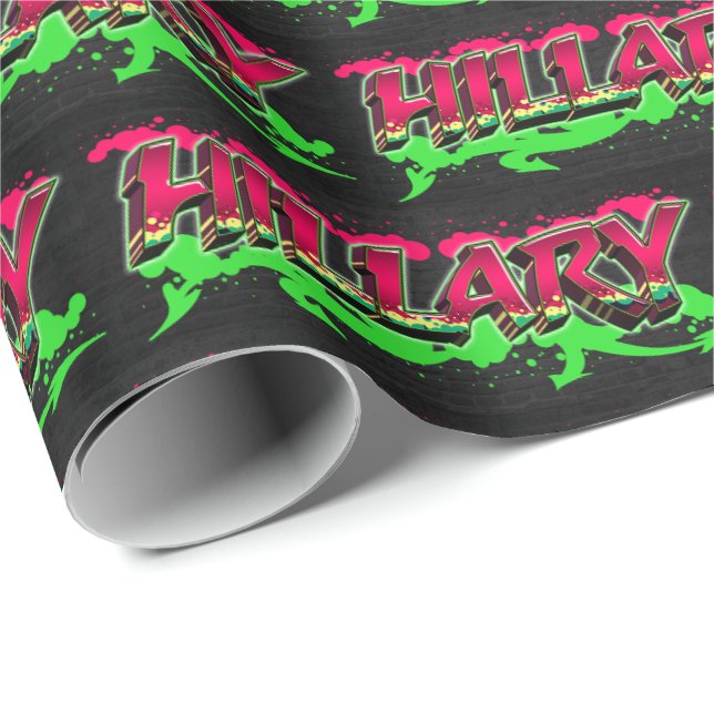 Papier Cadeau Prénom Hillary Nom Graffiti red green (Coin rond)