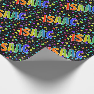Papier Cadeau Prénom "ISAAC" d'arc-en-ciel + Étoiles