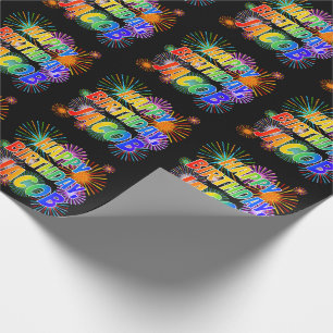 Papier Cadeau Prénom "JACOB", Amusant "HEUREUX ANNIVERSAIRE"