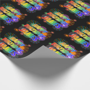 Papier Cadeau Prénom "JAMES", Amusant "HEUREUX ANNIVERSAIRE"