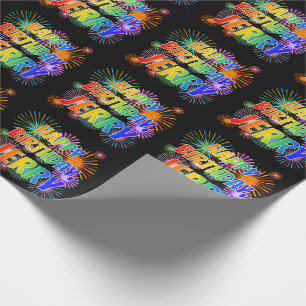 Papier Cadeau Prénom "JERRY", amusant "HEUREUX ANNIVERSAIRE"