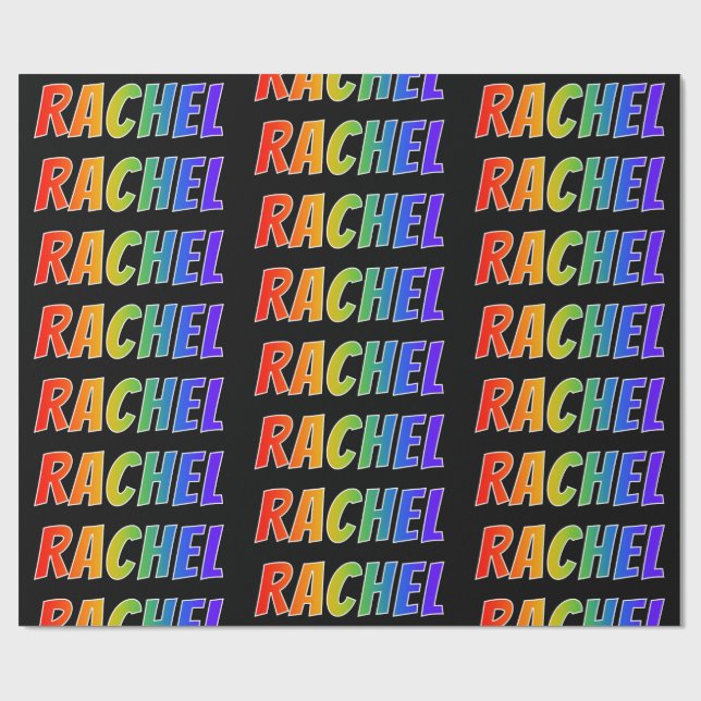 Papier Cadeau Prénom "RACHEL" d'arc-en-ciel ; Amusement et (Plat)