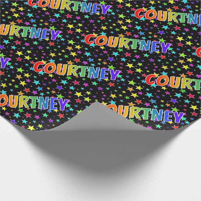 Papier Cadeau Prénom Rainbow "COURTNEY" + Stars (Coin)
