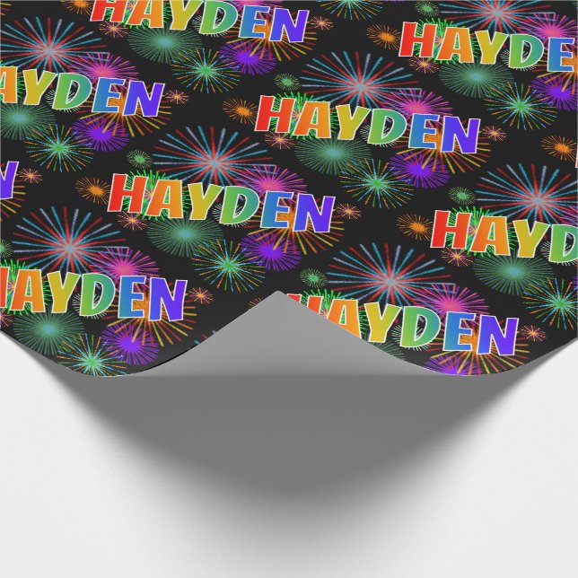 Papier Cadeau Prénom Rainbow "HAYDEN" + Fireworks (Coin)